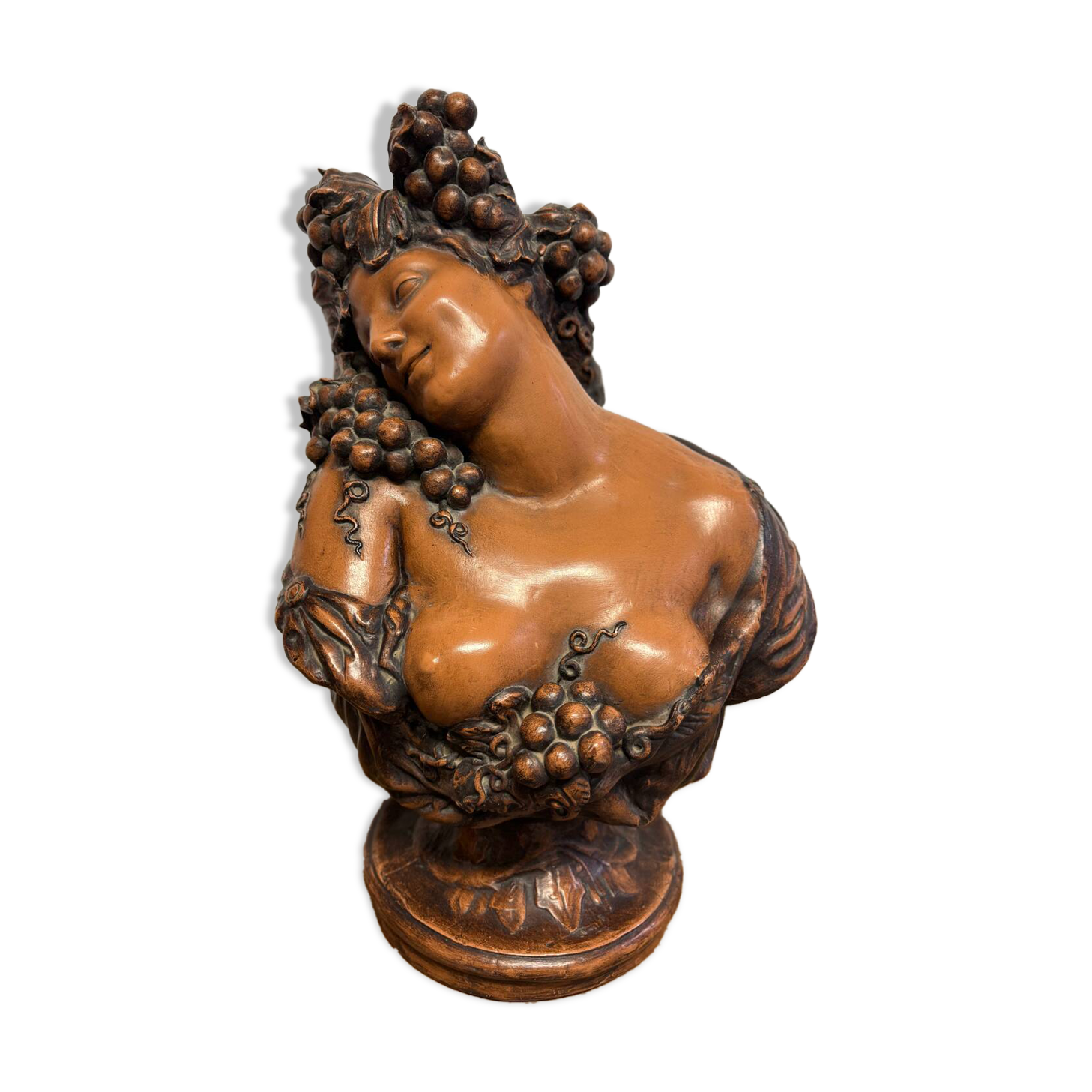 Terracotta sculpture Bust of Bacchus Grapes and vines in the style of