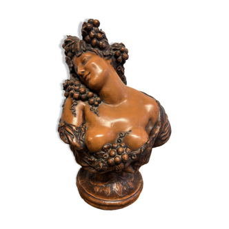 Terracotta sculpture Bust of Bacchus Grapes and vines in the style of