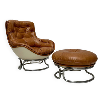 1960s Vintage leather 'Karate' Chair Set by Michel Cadestin for Airborne