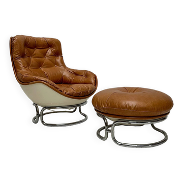 1960s Vintage leather 'Karate' Chair Set by Michel Cadestin for Airborne