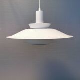 Lampe suspendue années 1970-80 du danois ES Horn, en belle laque blanche avec contraste violet/rouge