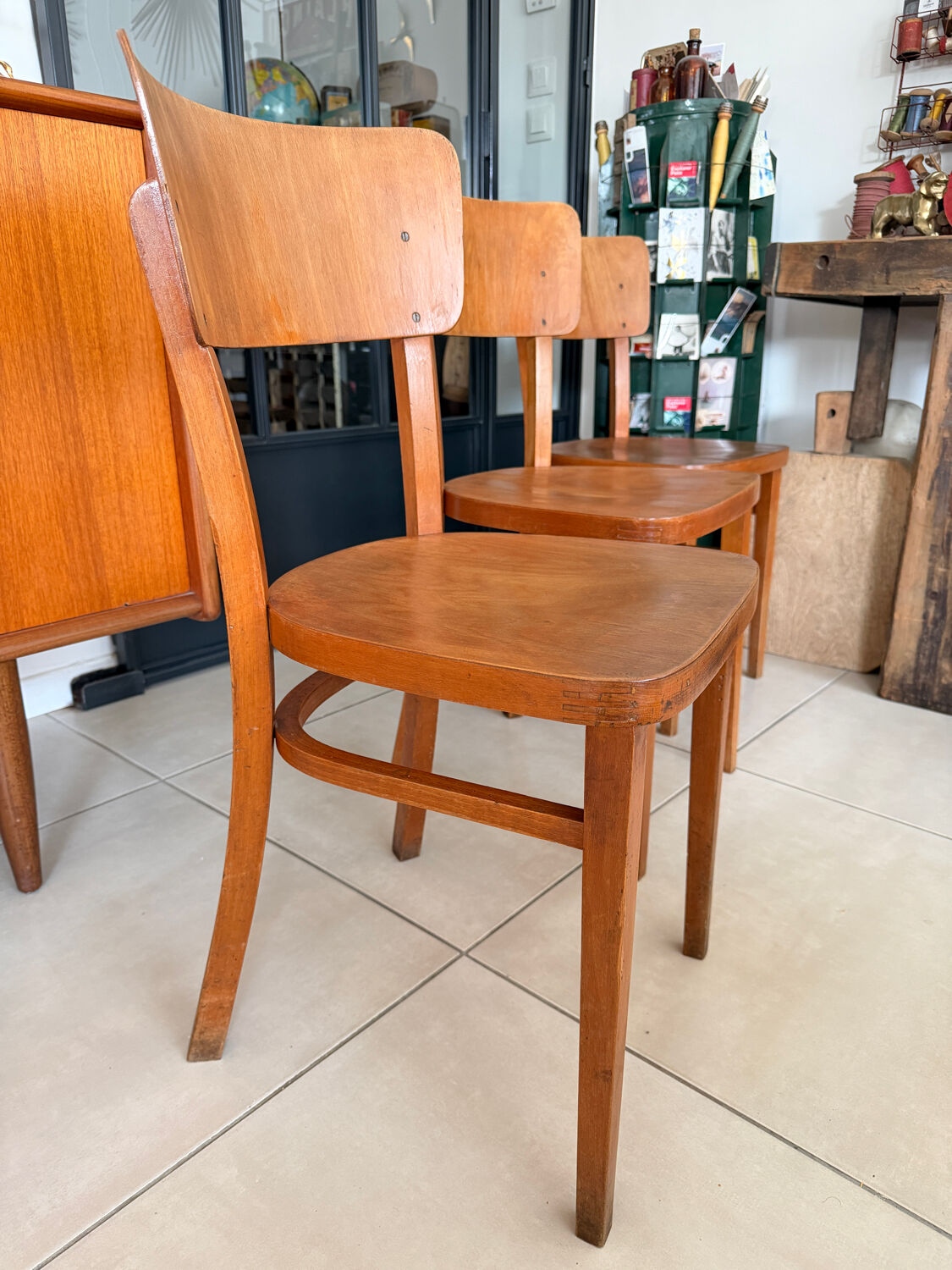 Set of 3 vintage Thonet bistro chairs