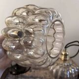 Pair of vintage amber glass pendant lights