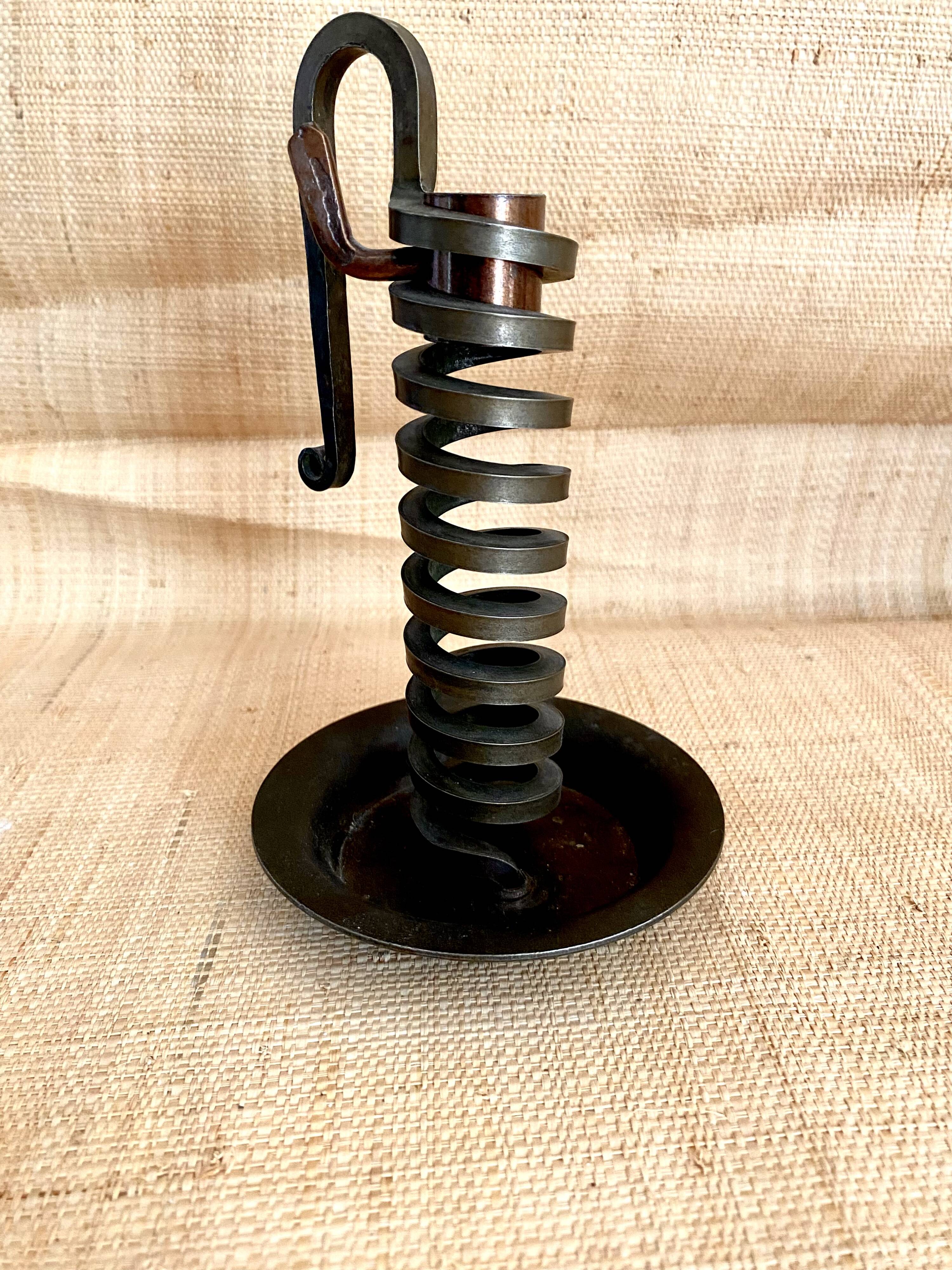 Spiral rat cave candlestick in wrought iron