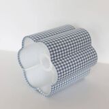 Lampe à poser, pied en bois tourné 1960 et abat-jour vichy bleu ciel