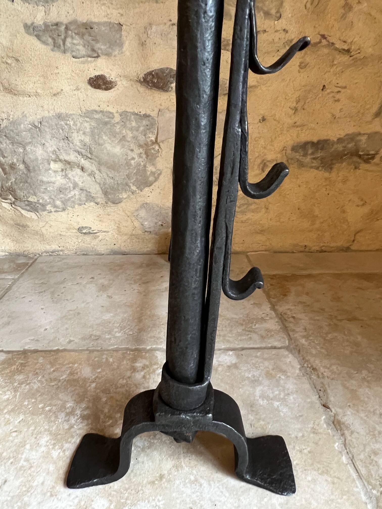 Pair of 18th century wrought iron andirons, log-carrying andirons