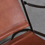 Pair of mid-century leather and metal folding armchairs
