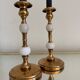 60s gold alabaster metal candlesticks