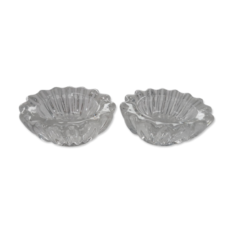 Antique crystal salt and pepper shakers, with their small spoon