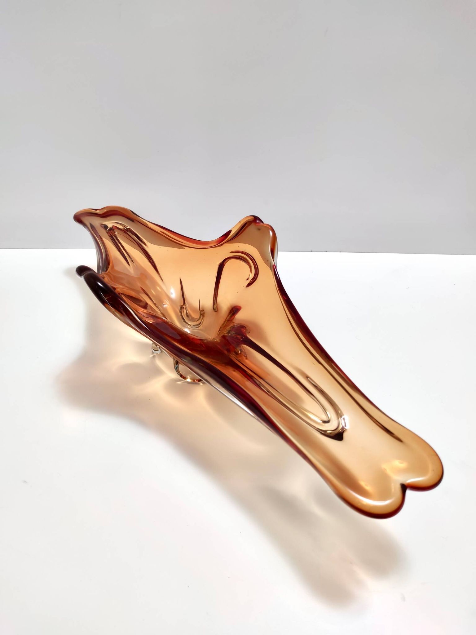 Vintage rusty orange sommerso murano glass bowl / centerpiece, italy