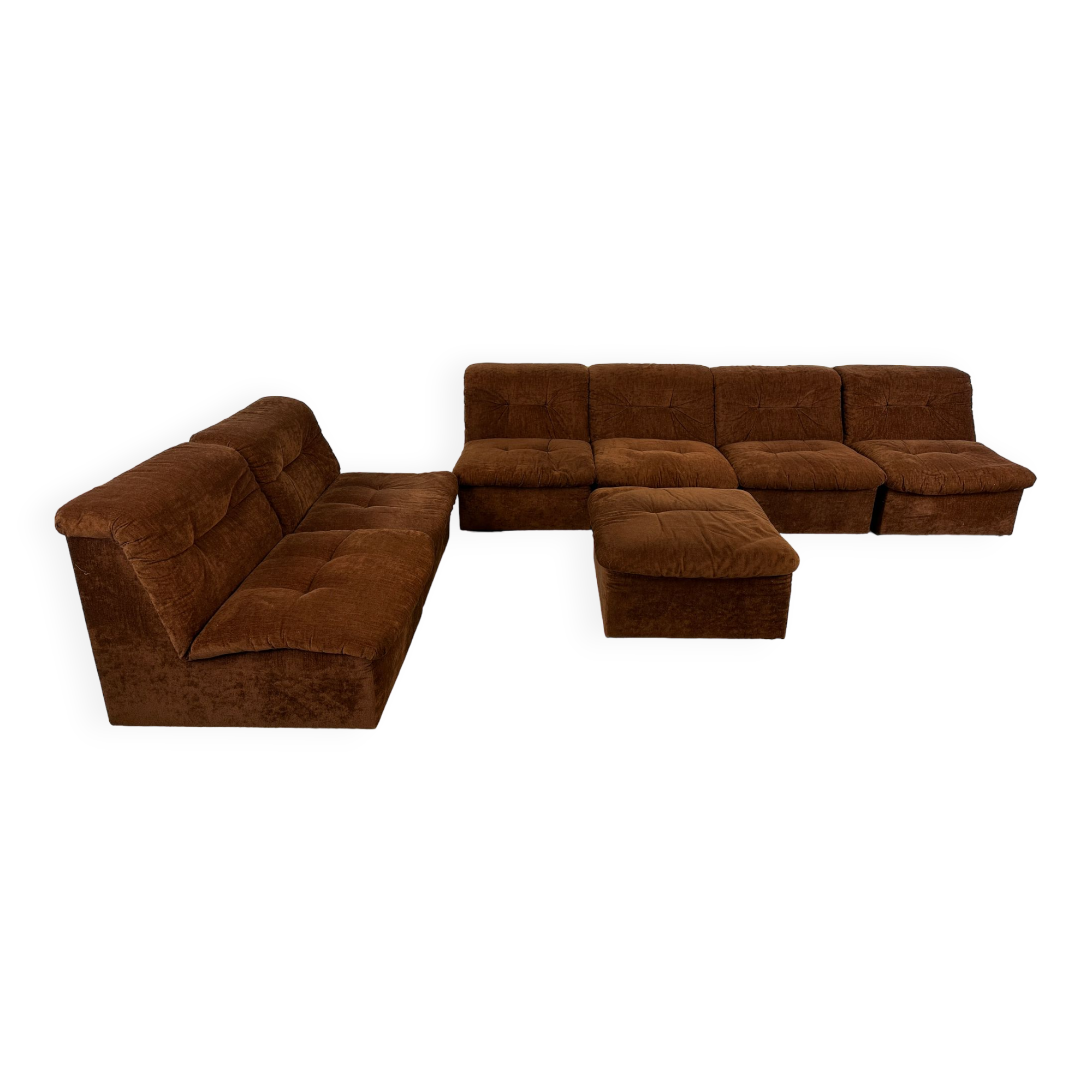 Vintage brown fabric modular sofa, 1970s
