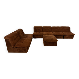 Vintage brown fabric modular sofa, 1970s
