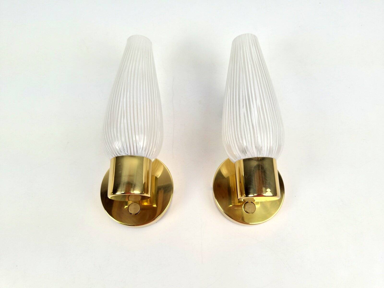 Mid-Century Swedish Wall Lamps in Brass and Glass, 1970, Set of 2
