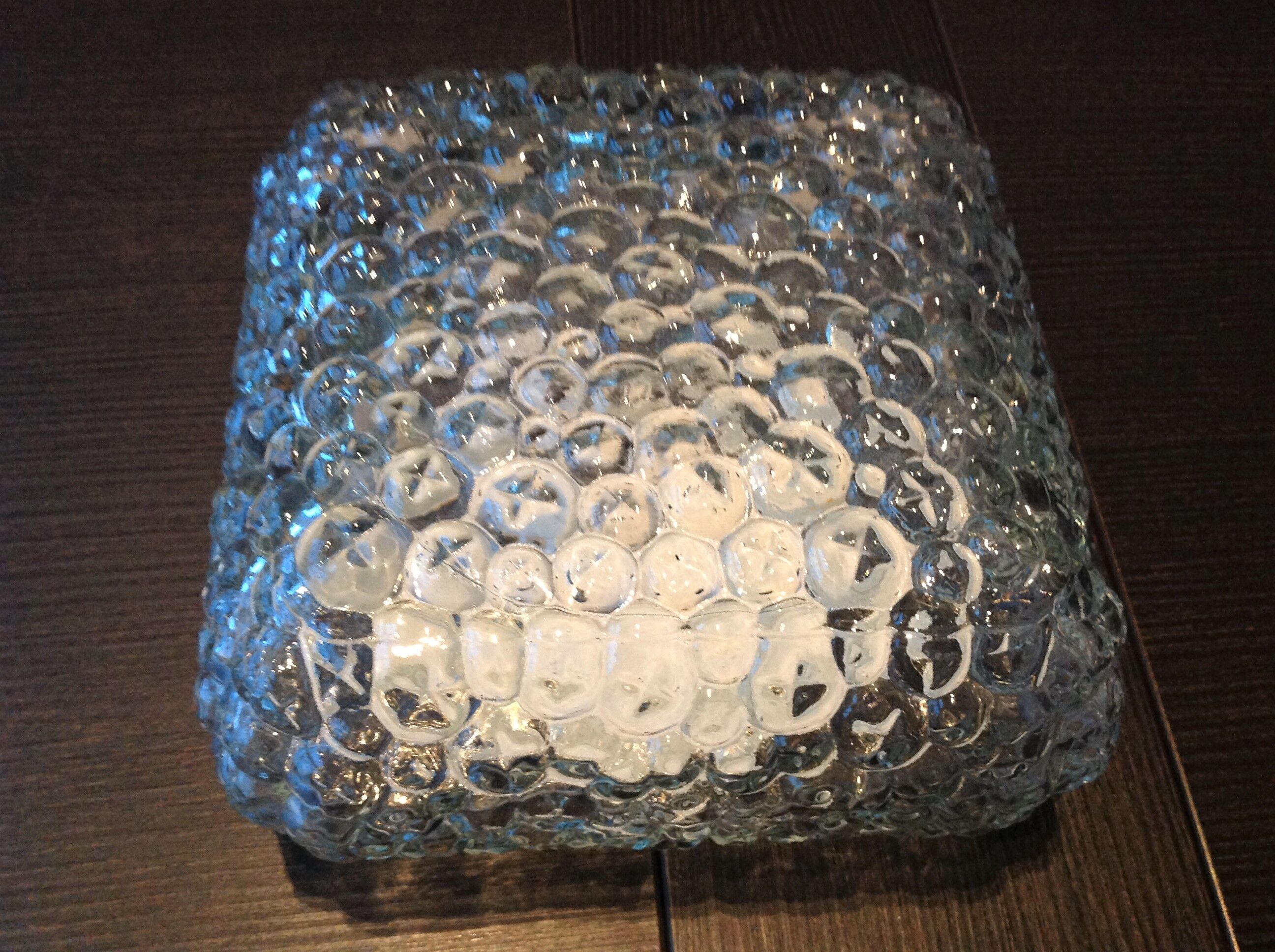 Plafonnier carré en verre bullé / vintage années 60-70
