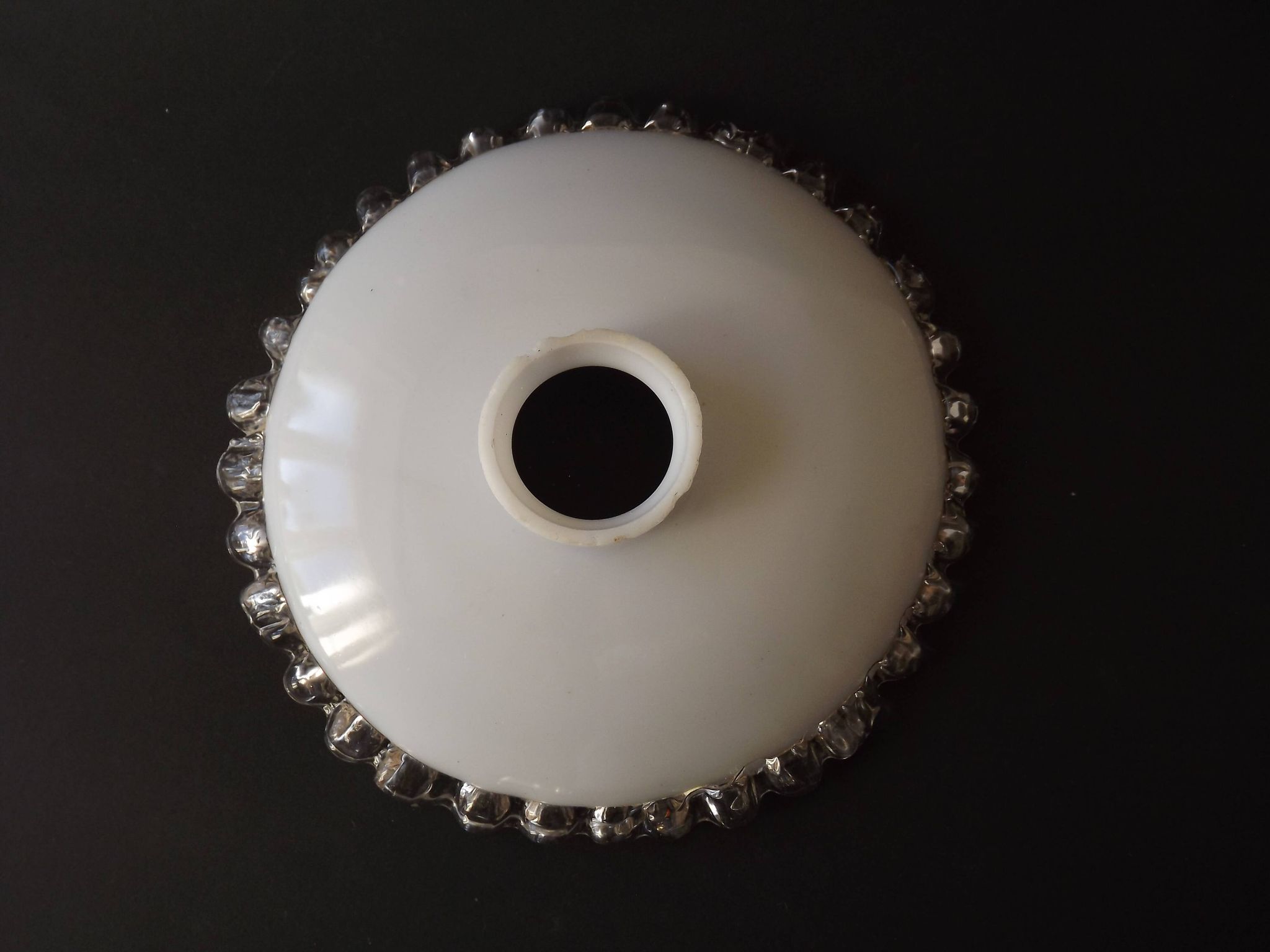 Vintage French Opaline Glass Pendant Light Shade - Frilled Clear Glass Edge