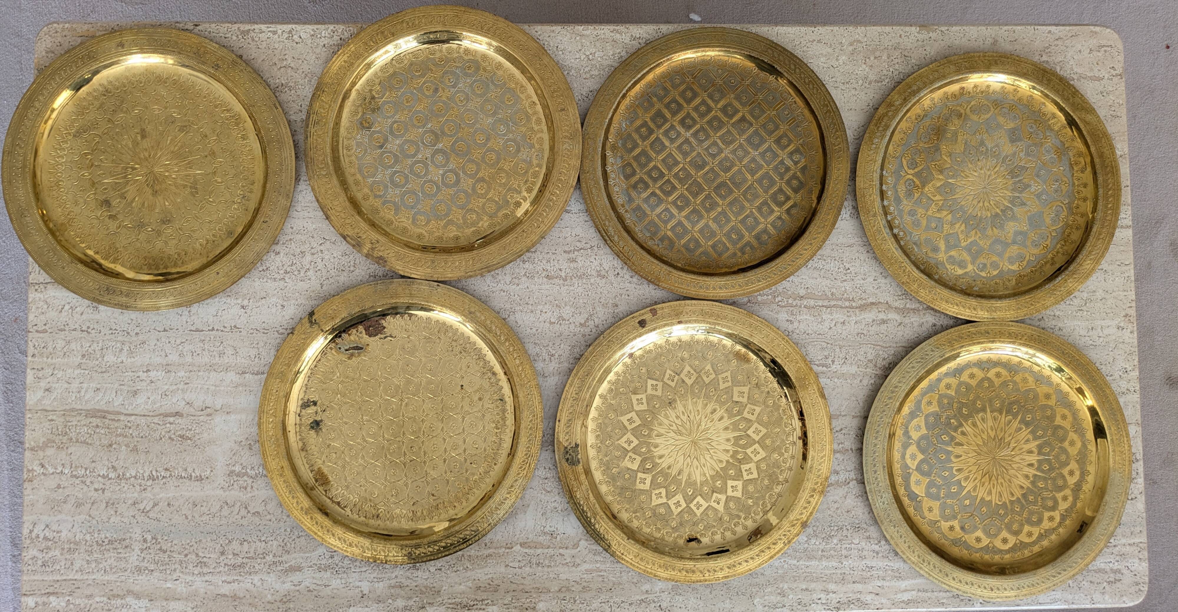 Set of 7 Vintage Brass Wall Plates