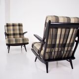 Paire de fauteuils laqués noirs 1950s