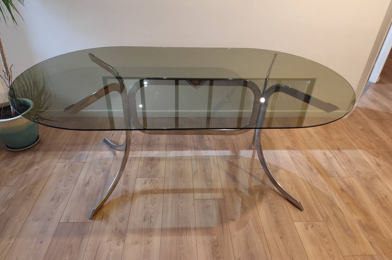 Vintage glass and chrome table