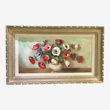 Painting on canvas bouquet of anemones
