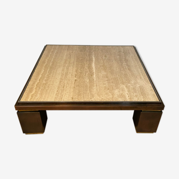 Table basse carrée XXL cuivre laiton et travertin, Belgo Chrom