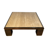 XXL copper brass and travertine square coffee table, Belgo Chrom