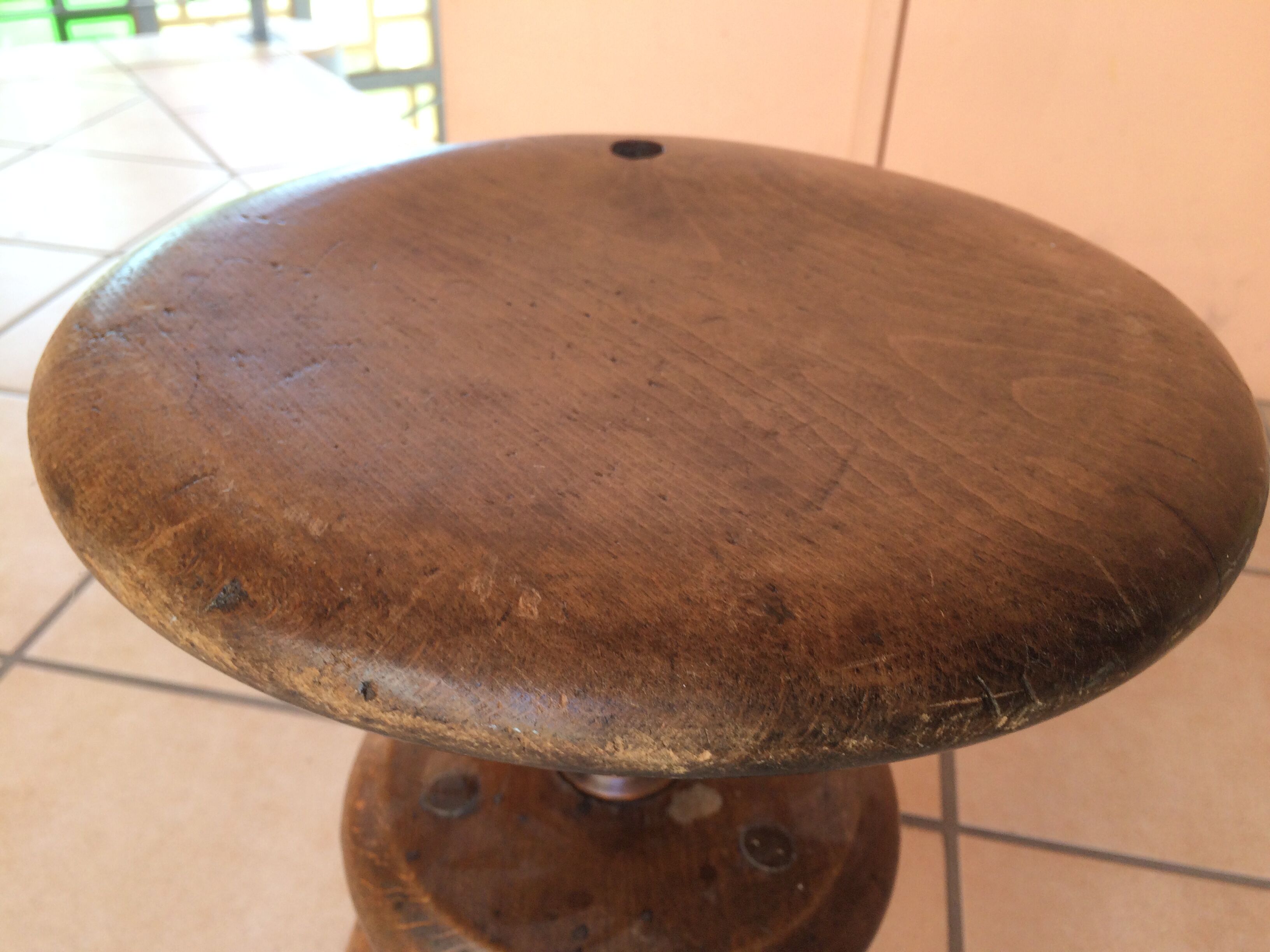 Old solid oak stool adjustable in height 50