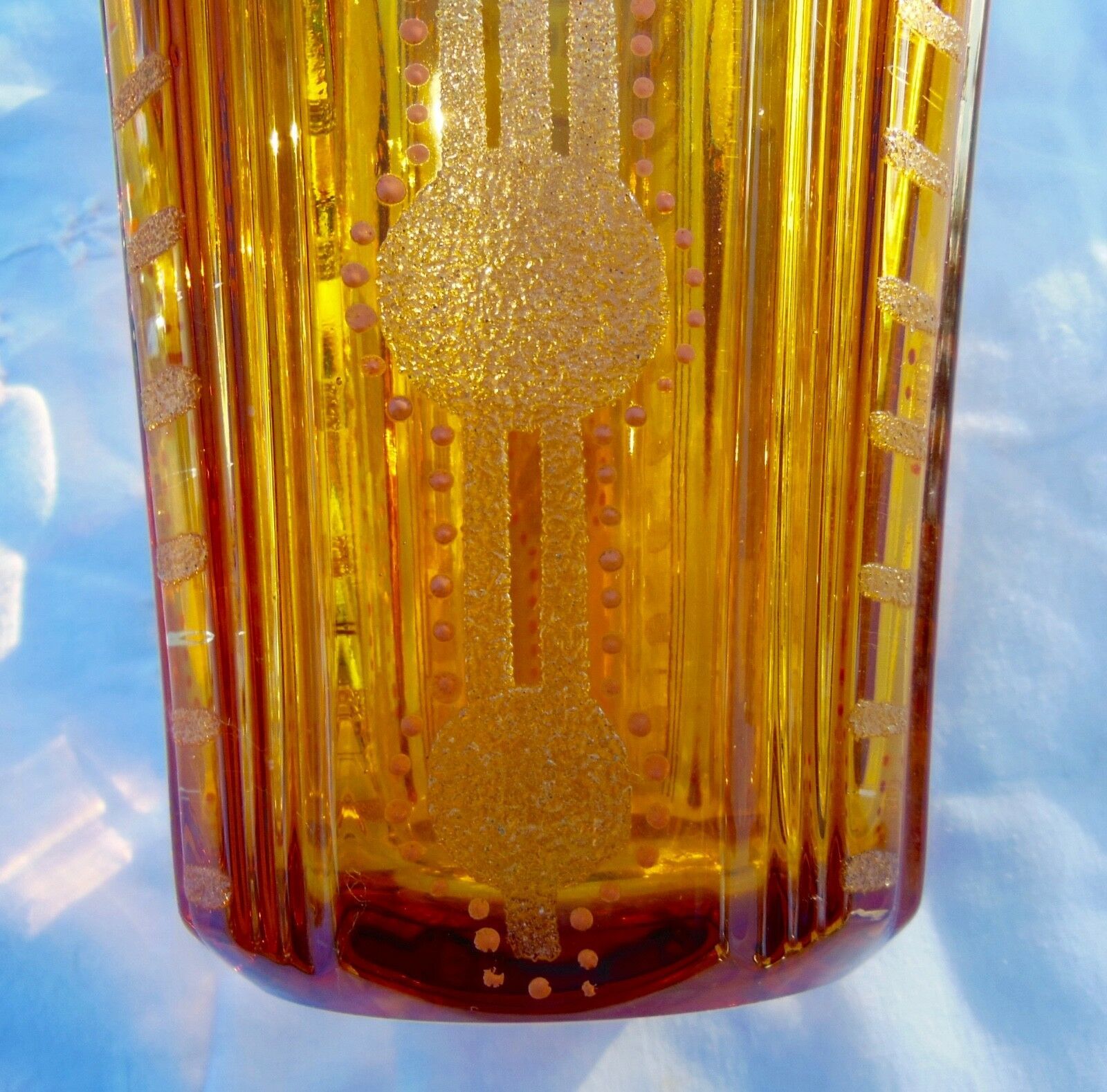 Art deco granite vase cleared with acid & enamelled