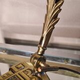 Large restored brass lamp with pretty art nouveau tulip 1900, electricity ok 47x28