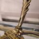 Large restored brass lamp with pretty art nouveau tulip 1900, electricity ok 47x28