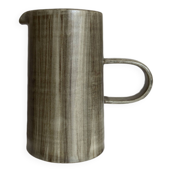 Vase, pichet de potier décor faux bois, 1970