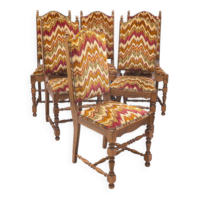 Set de 6 chaises hautes, tissu Missoni,1950