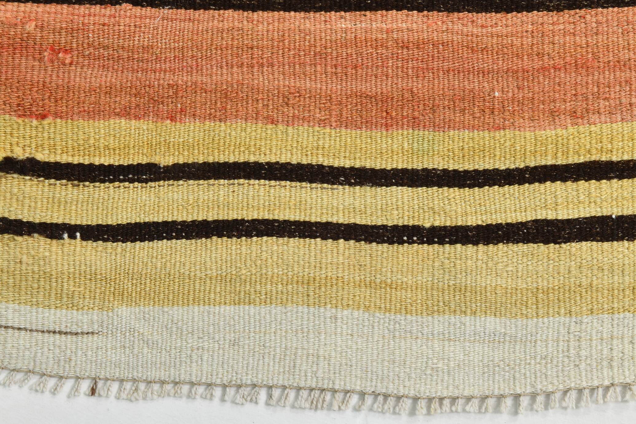 Tapis Kilim Vintage Rayé, Long Format aux Tons Chauds Boho, 65x366