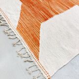Kilim Moroccan Berber ecru mottled orange pattern 350x236cm