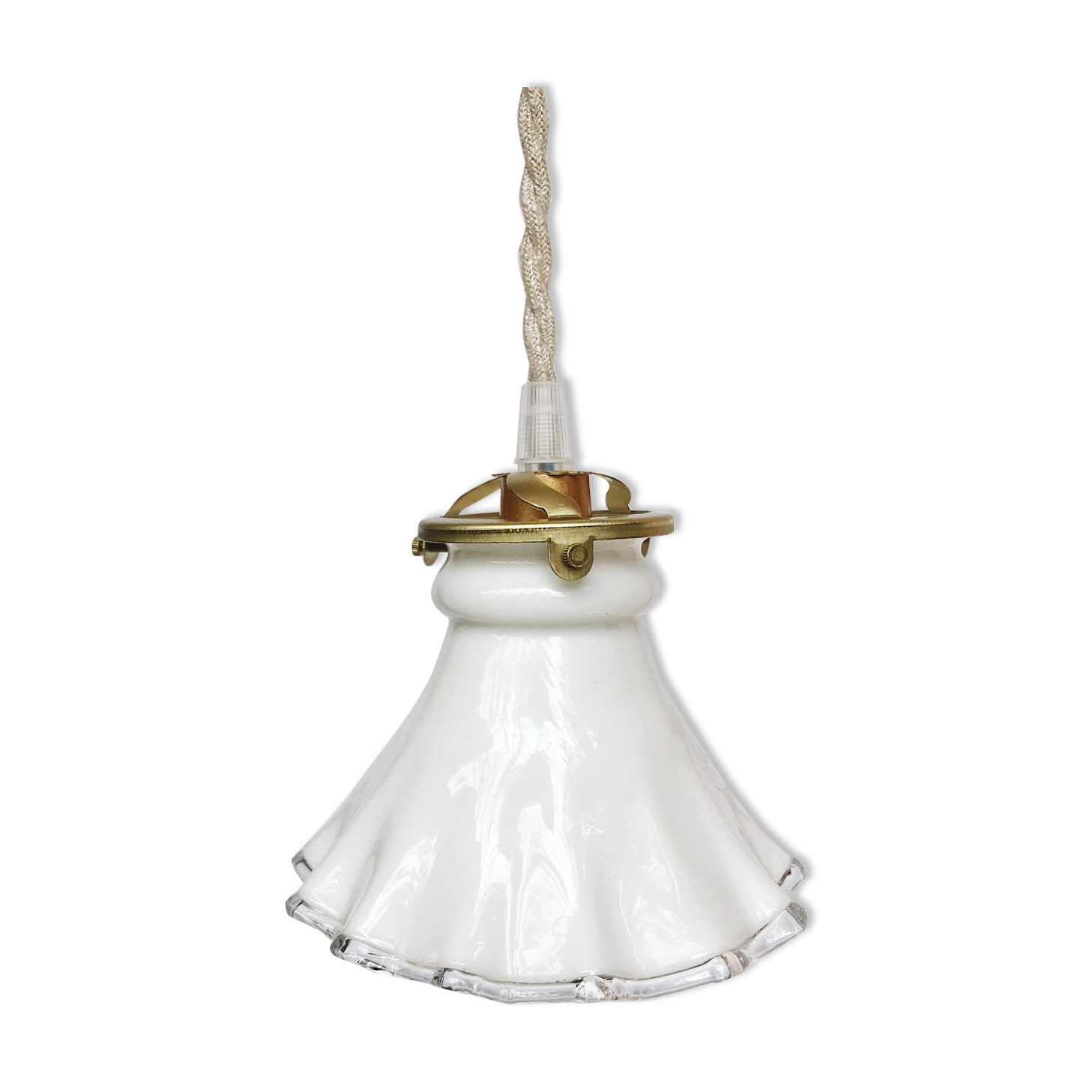 Vintage hand lamp in white opaline
