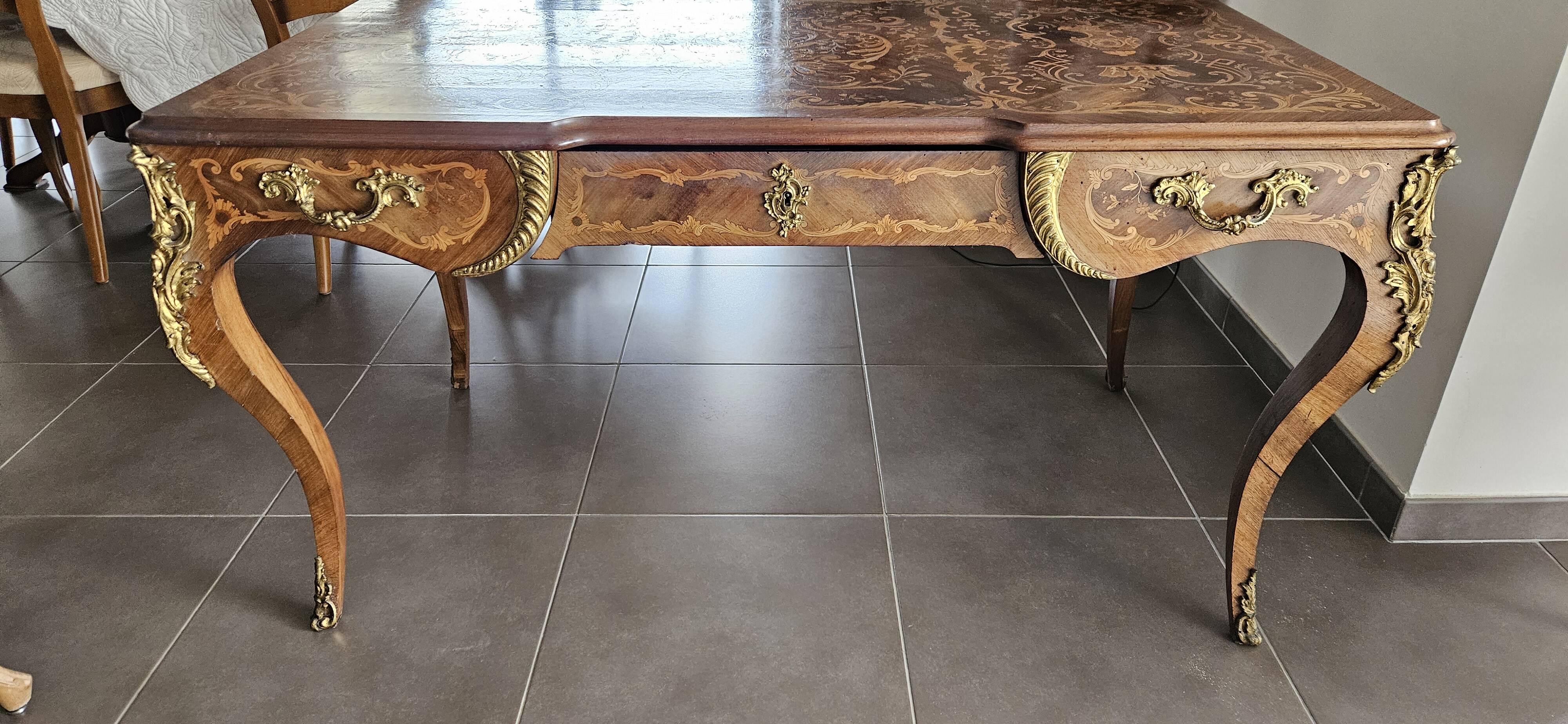Louis XV style desk table in marquetry, Napoleon 1st period