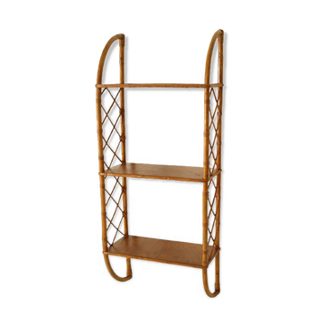 Etagère murale vintage 1960 bambou osier