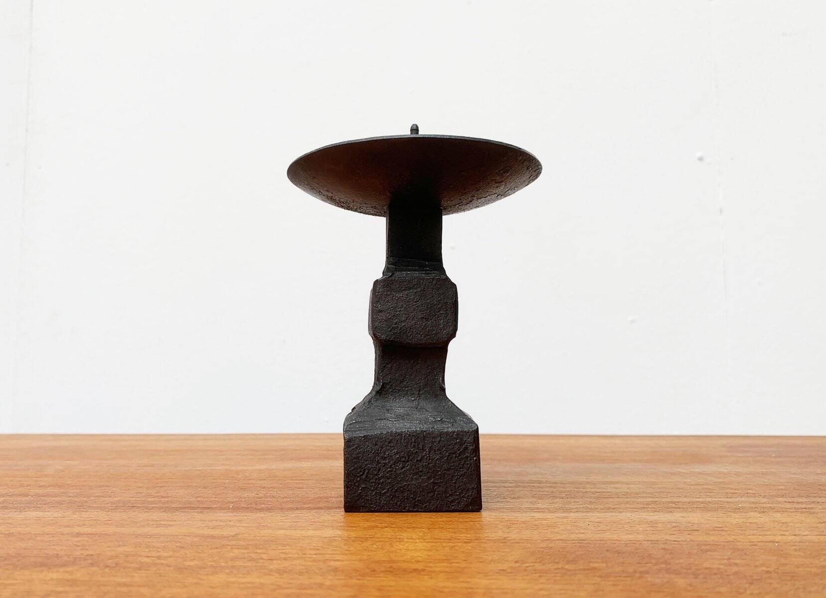 Brutalist wrought iron candlestick from the mid-century.