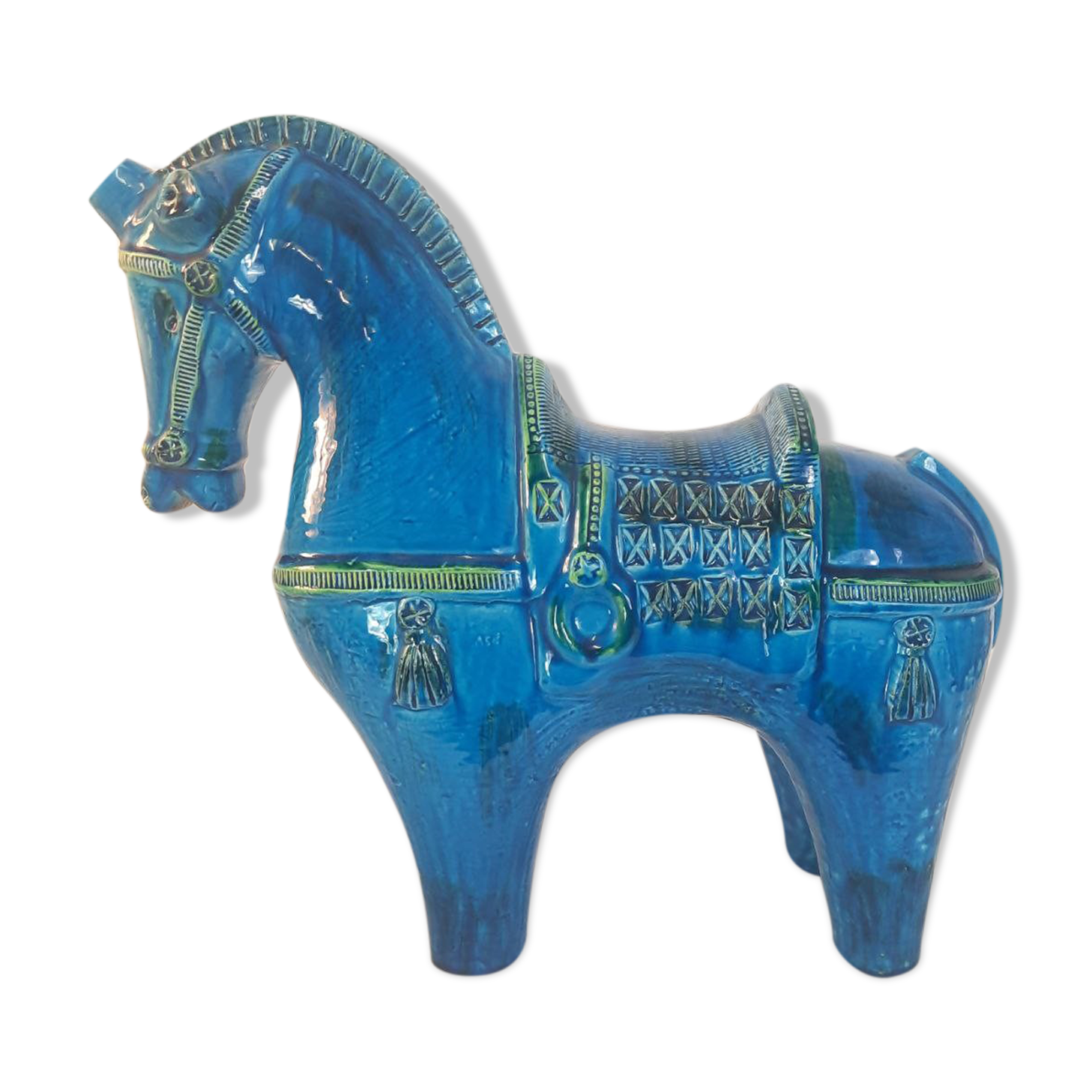 Vintage XL horse statue, Aldo Londi for Bitossi, Rimini blue series