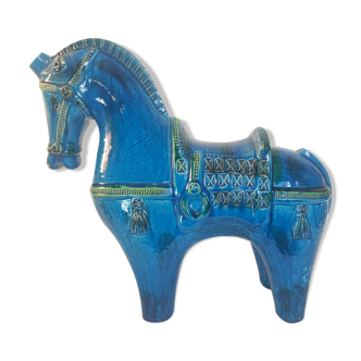 Vintage XL horse statue, Aldo Londi for Bitossi, Rimini blue series