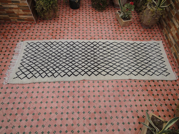 Tapis Beni Ouarain couloir 100% laine marocain 300 x 95cm