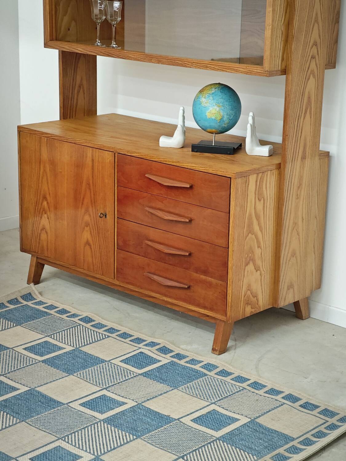 High sideboard, wooden display cabinet by Frantisek Jirak – 1960