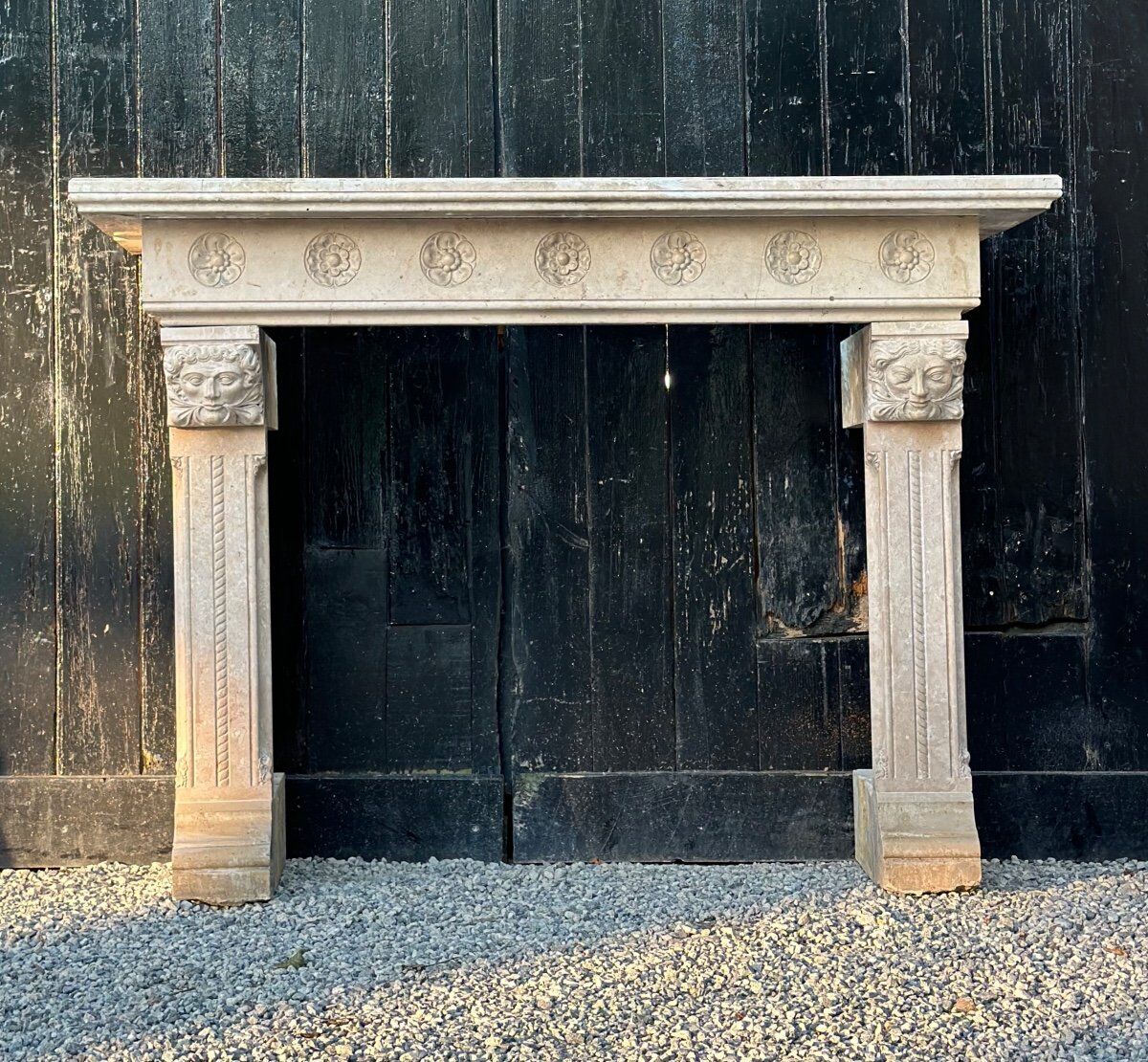 Neo-Gothic style Lumel beige marble fireplace circa 1880