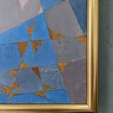 1955 mid-century modern swedish "sea bridge" vintage abstract oil painting, framed