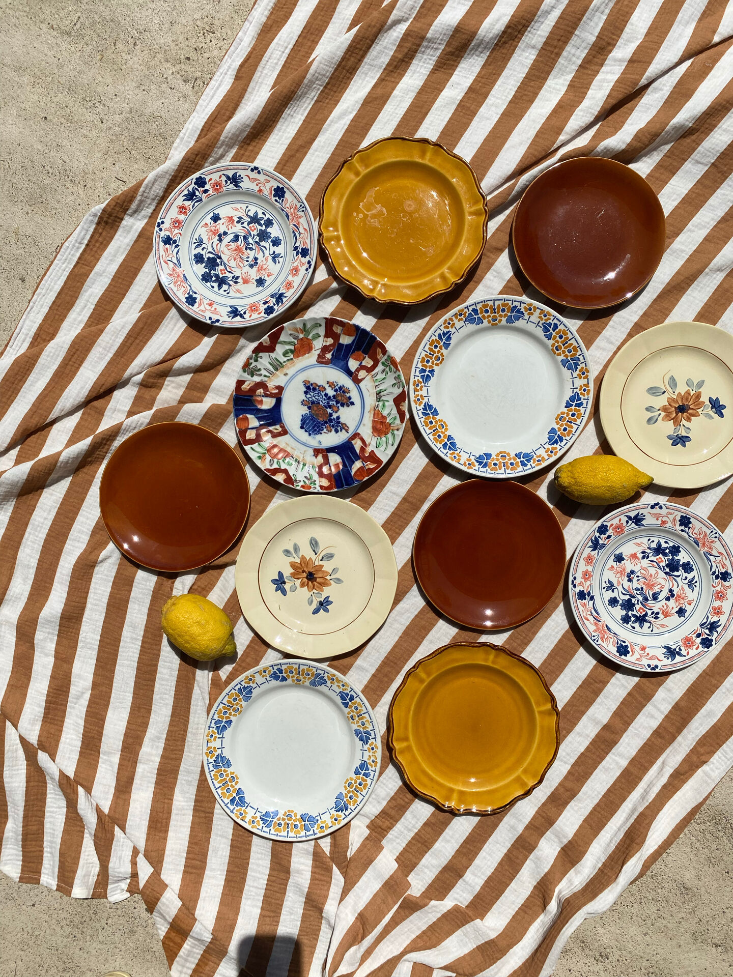 Set of 12 mismatched antique plates