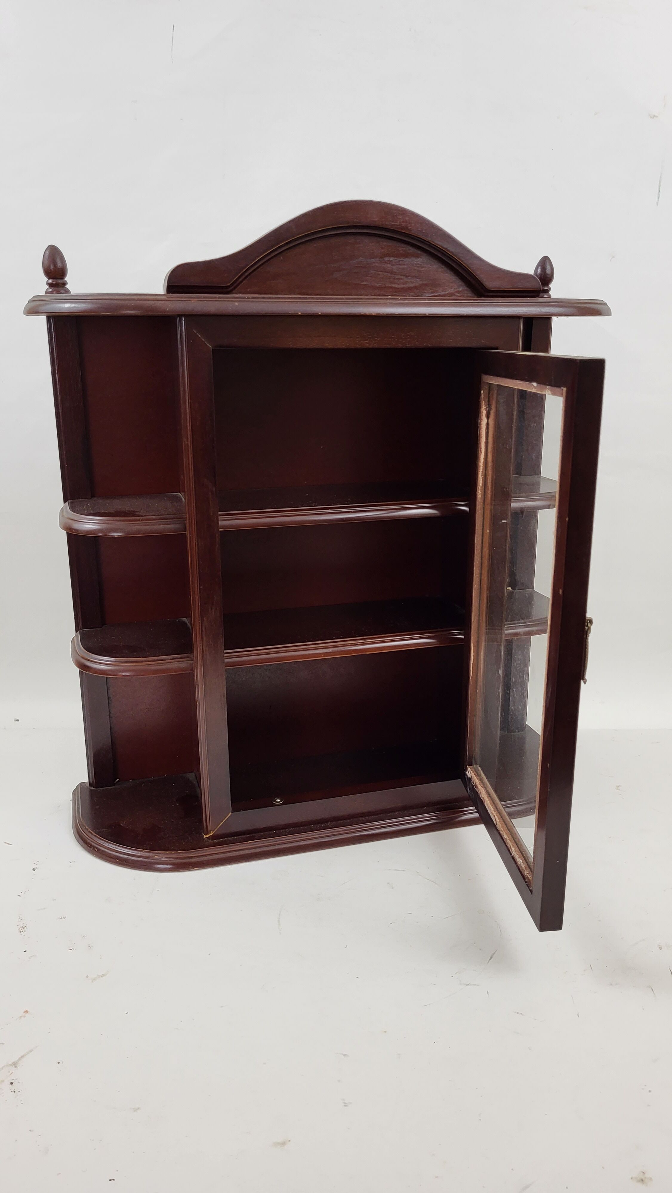 Mahogany stained wood wall display case