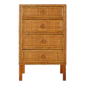 Vintage Bamboo And Rattan Chest Of Drawers - 1960s