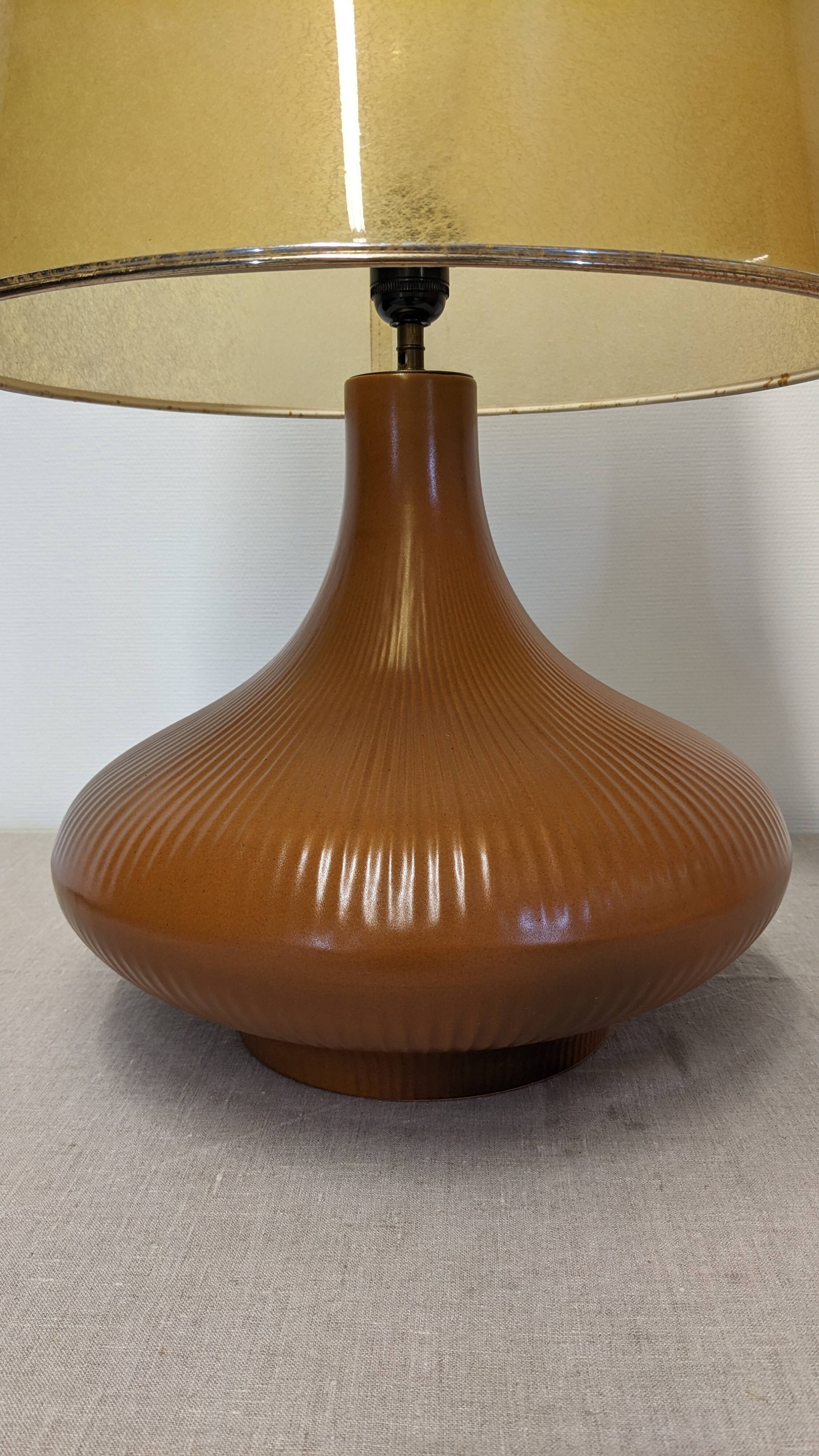 XL glazed ceramic living room lamp, France circa 1970