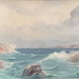 Huile de paysage marin vintage sur carton, signée par Karl Gustav Holmberg 1960