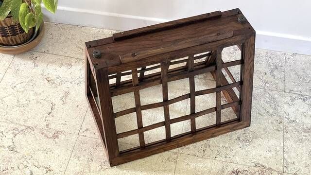 Vintage woven oak magazine rack