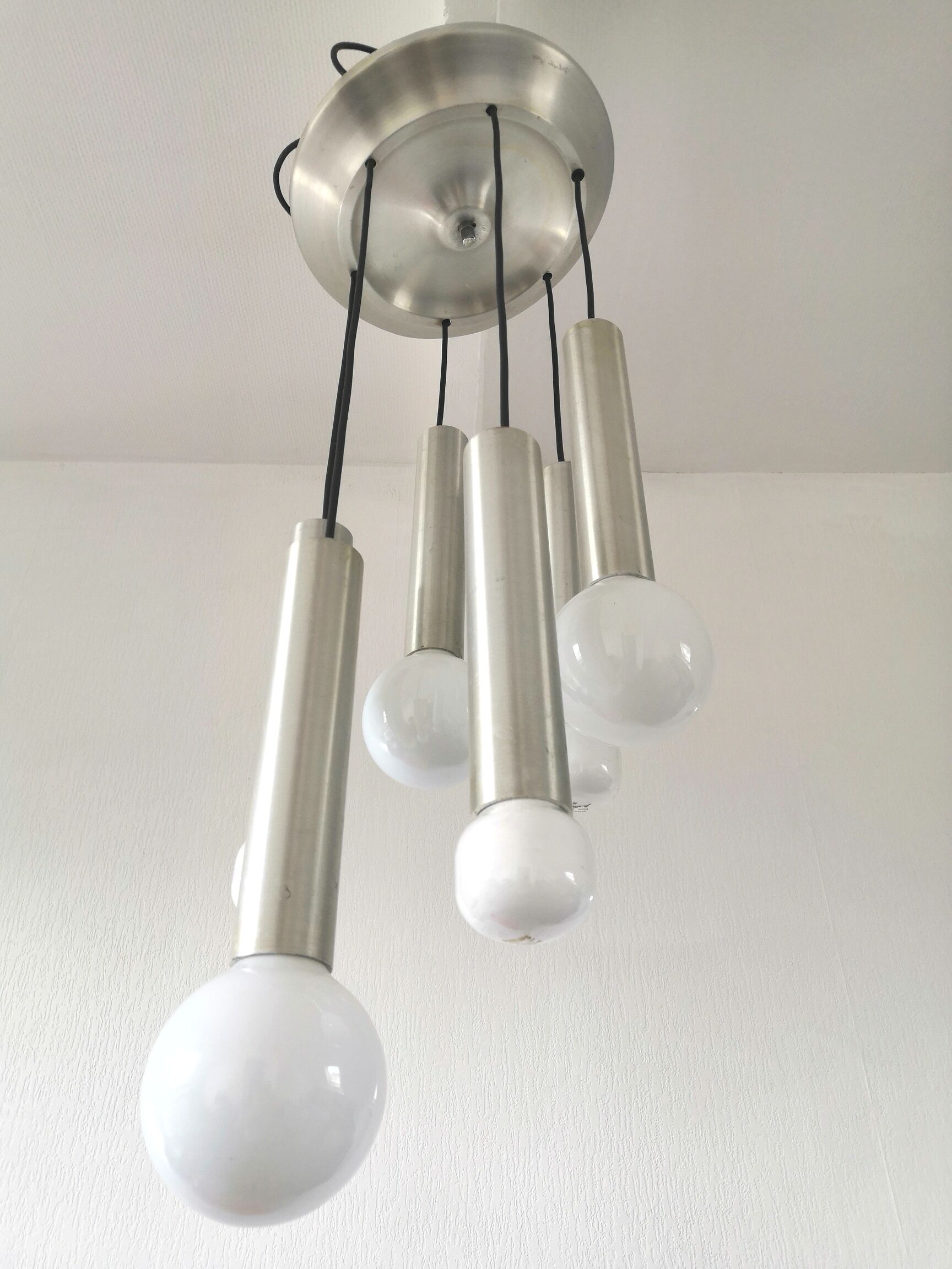 Suspension cascade tube 6 lumières design années 70